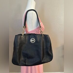 Michael Kors Black Shoulder Bag with Gold Accents